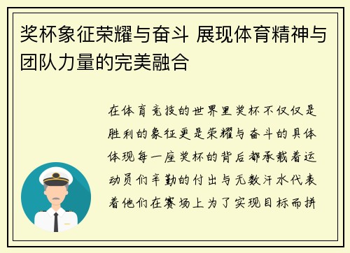 奖杯象征荣耀与奋斗 展现体育精神与团队力量的完美融合